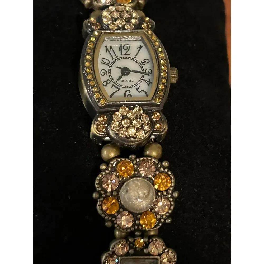 Vintage Floral Gem Quartz Watch - Treasured Times $15.00 Collection Multicolor